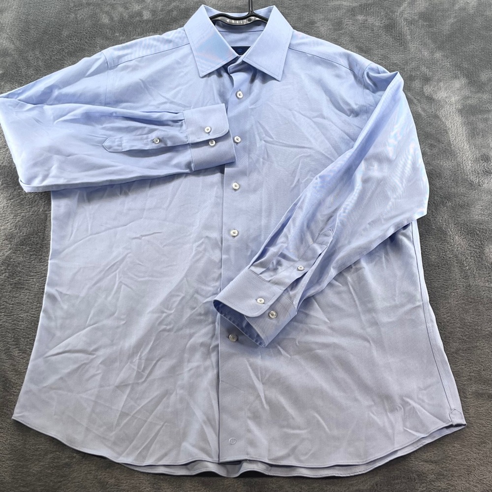 David Donahue Mens Trim Fit Luxury Non Iron Dress Shirt Blue Stripe 17 32/33